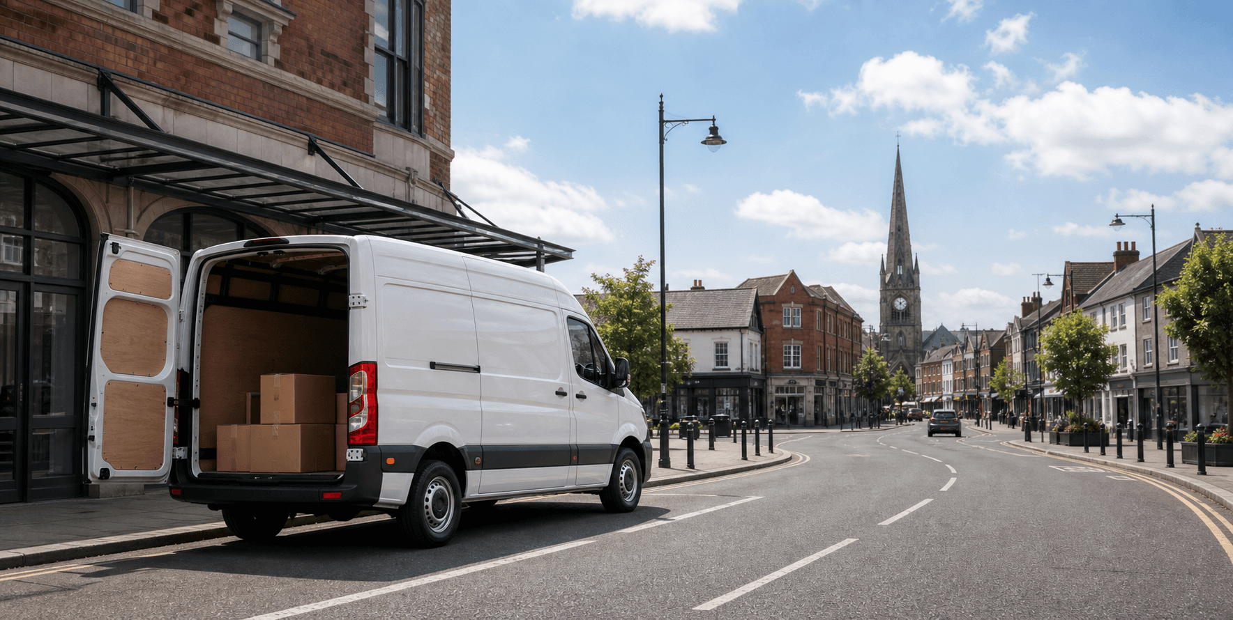 Modern self-drive rental van ready for loading in Chesterfield